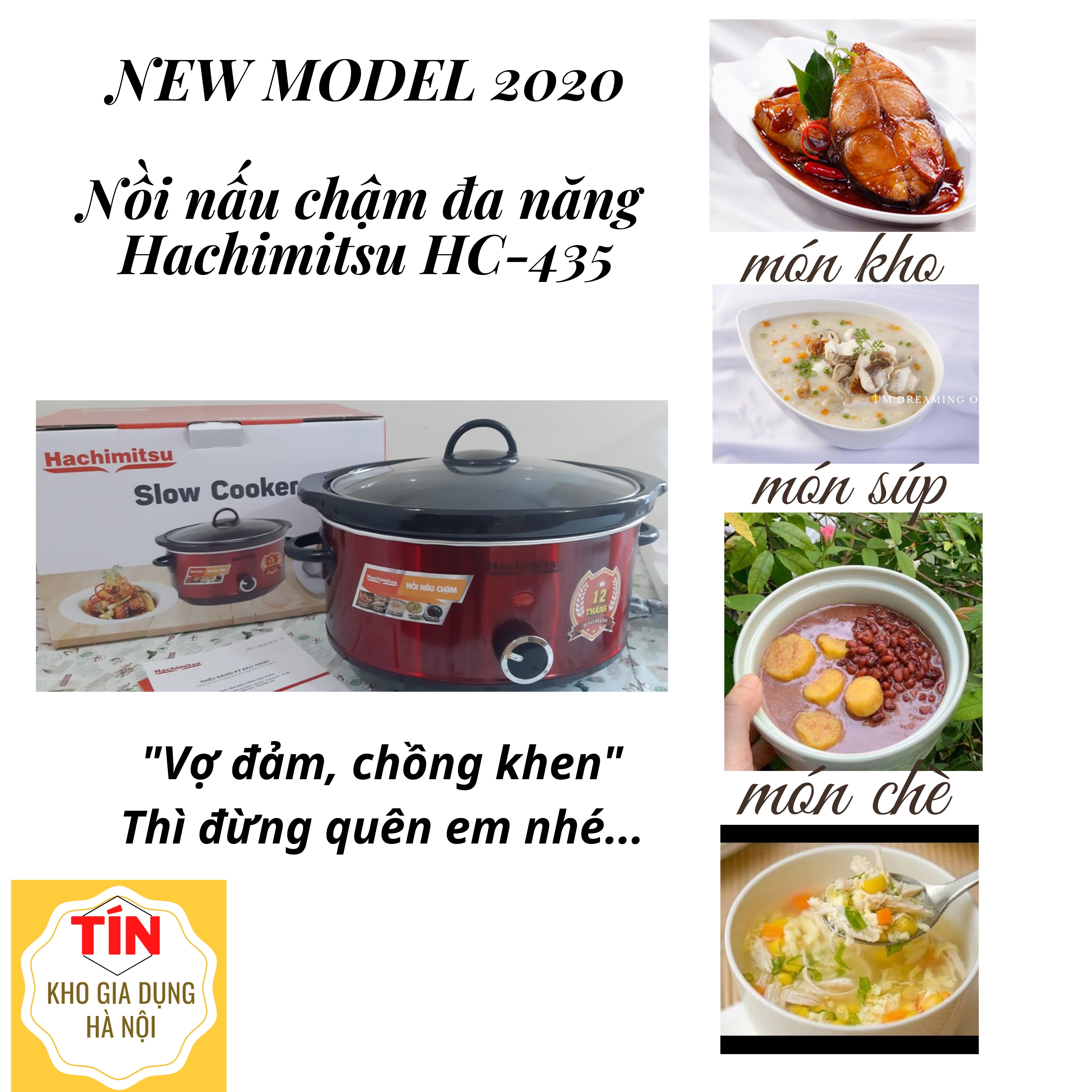 [Slow Cooker][Lòng nồi Ceramic nặng 3.8kg] Nồi nấu chậm Hachimitsu 3.5L-HC-435 - Hàng chính hãng