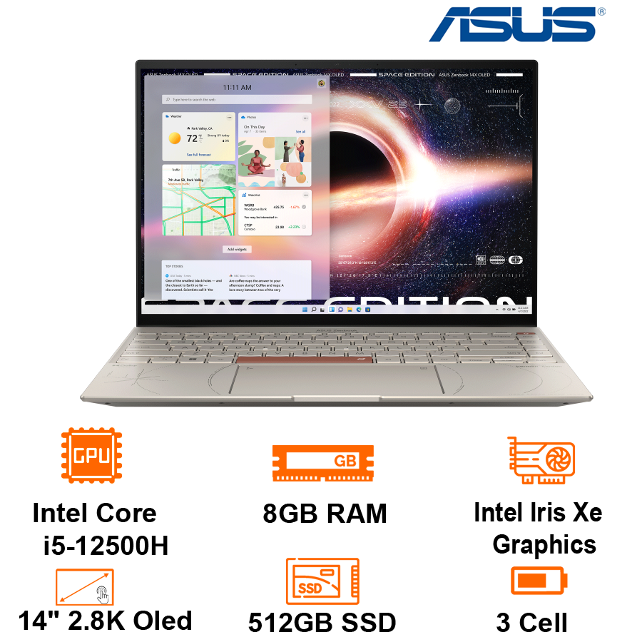 Laptop Asus Zenbook 14x ux5401zas-kn095w Intel Core i5-12500h/8GB/512GB SSD/14 "2.8k OLED touch/bag/Win11H/Grey OLED touch screen sharp, warranty 24 month International-genuine goods safety Mart official