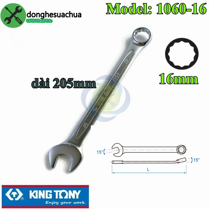 Cờ lê vòng miệng 16mm kingtony 1060-16 dài 205mm