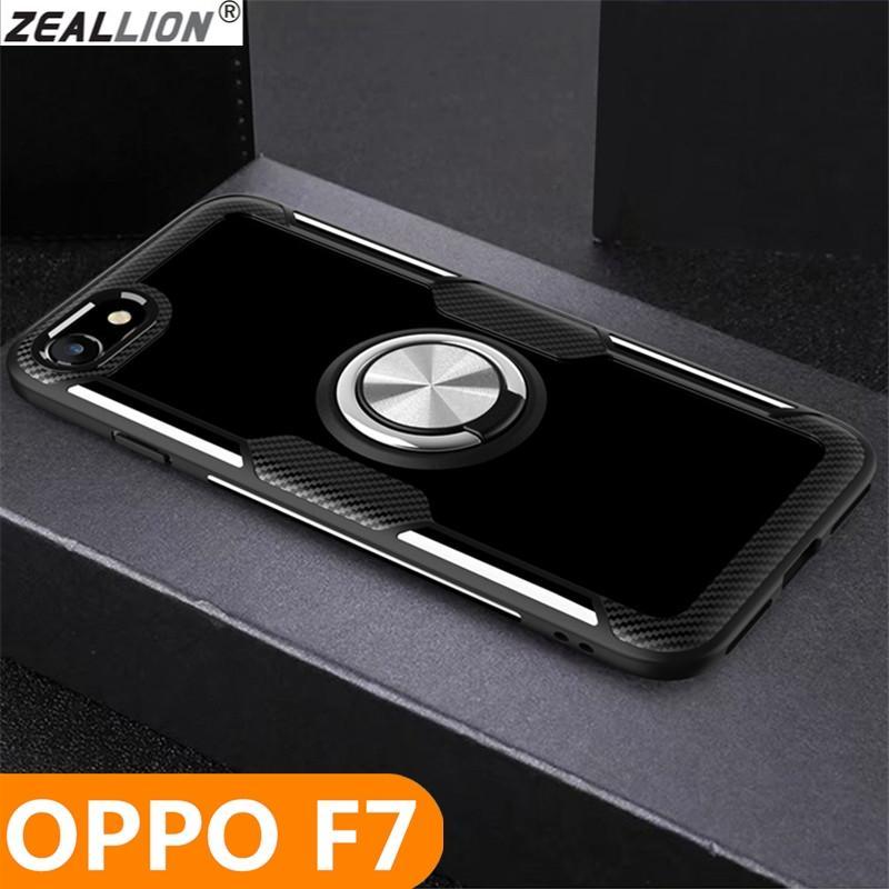 Zeallion Dành Cho OPPO Ốp F7 Nhẫn Đeo Ngón Tay Nam Châm Trong Suốt Chống Sốc Ốp Lưng Mềm