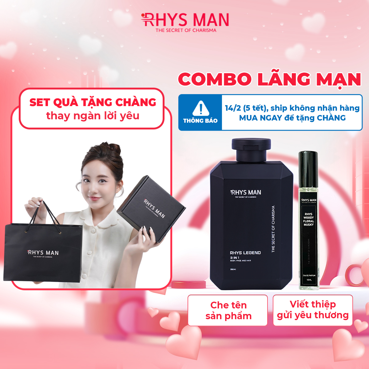 Combo 3 in 1 men's shower gel 350ml perfume & 10ml men's rhythm man perfume-authentic