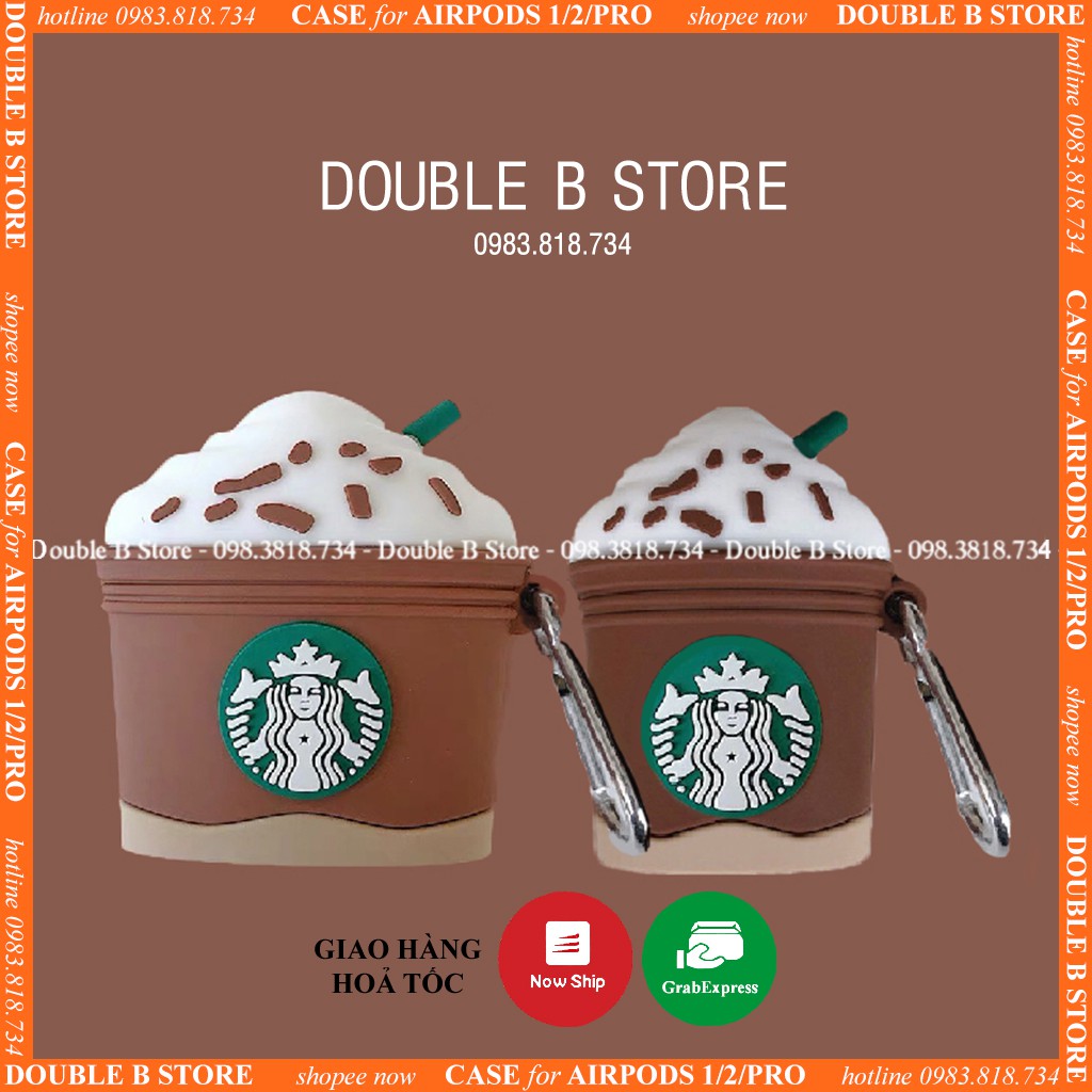 Case airpods Starbuck nâu 1/2 Pro  3 - vỏ bảo vệ hộp đựng tai nghe airpod 1037CASBN