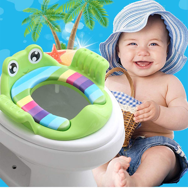 Bệ lót bồn cầu có tay vịn hình chú ếch, thu nhỏ bồn cầu cho bé ngồi vệ sinh