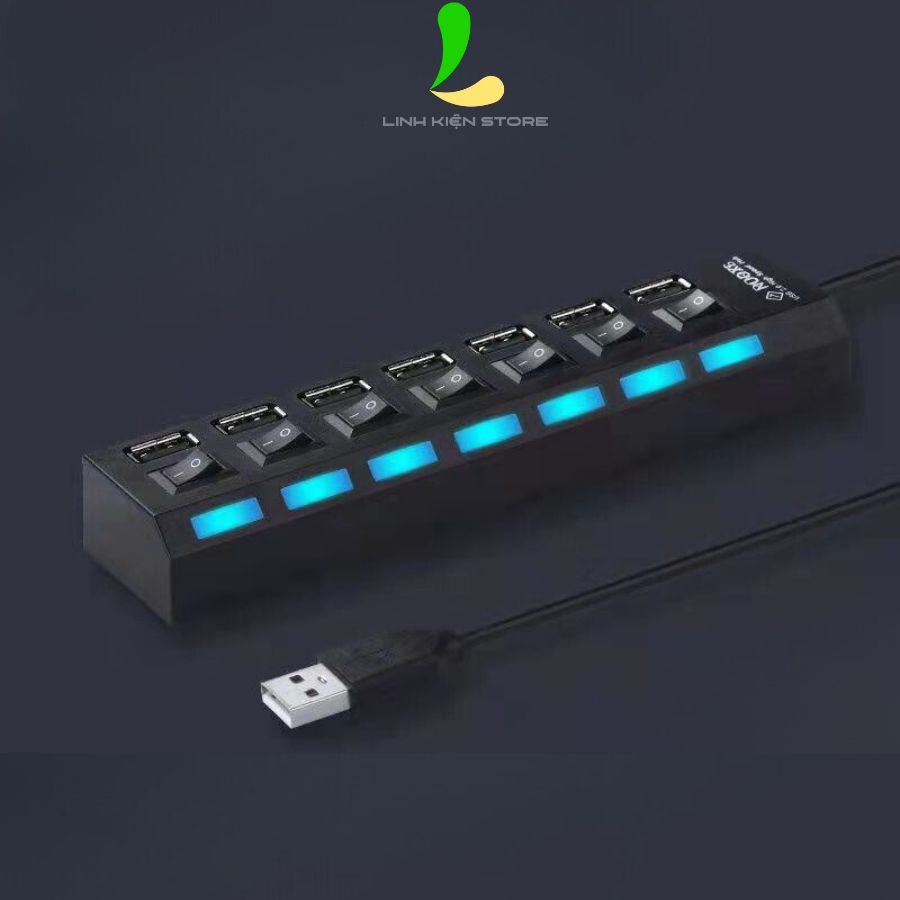 Bộ chia usb 7 cổng usb 2.0 có công tắc - hub usb nhỏ gọn tốc độ cao có đèn led hỗ trợ máy tính, pc