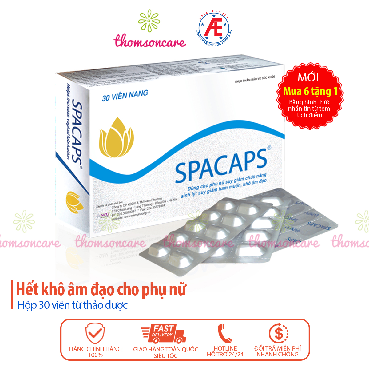 Spacaps hỗ trợ sinh lý nữ - giảm khô hạn, tăng dịch tiết, nội tiết tố từ mầm đậu nành, hà thủ ô