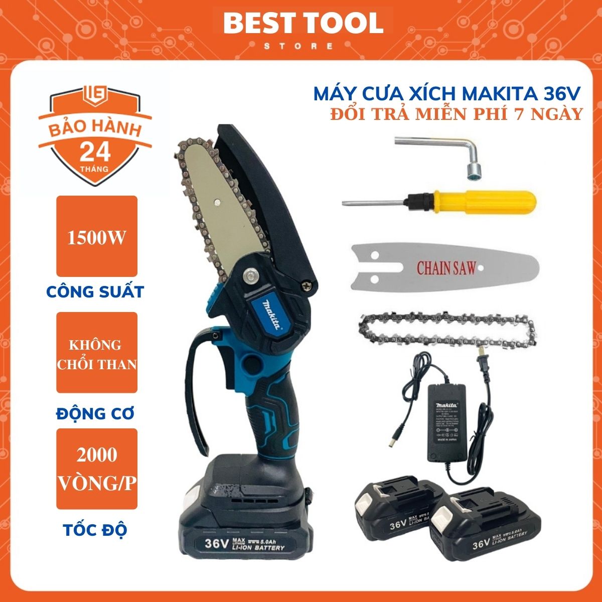 Máy cưa xích Makita - Máy cưa đa năng makita - Máy cưa gỗ 36V tặng kèm bộ phụ kiện như hình