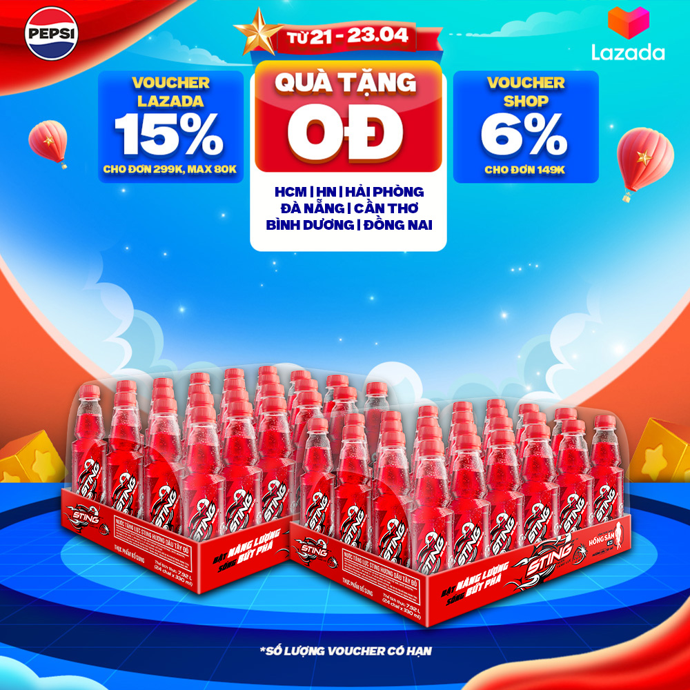 Combo 2 Thùng 24 Chai Nước Tăng Lực Sting Dâu (330ml/chai)
