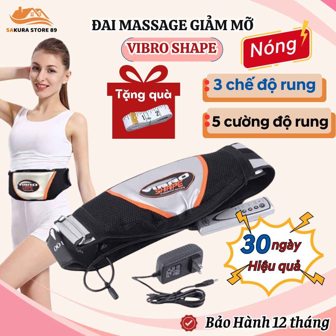 Máy massage bụng, đai rung nóng giảm mỡ bụng Vibro Shape, Đai quấn nóng nịt bụng tập cơ cho nam nữ
