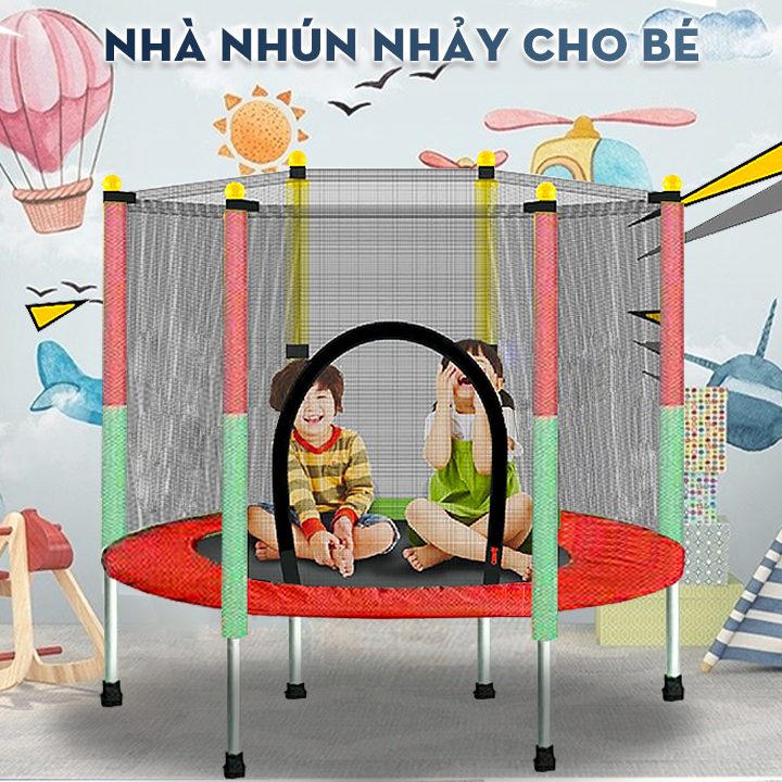 Nhà Nhún Lò Xo Cho Trẻ Em - Nhà Nhún Cho Bé - Nhà Nhún Lò Xo Cho Bé - Nhà Nhún Nhảy - Tấm Bạt Lò Xo Nhún Nhảy - Nhà Bóng - Khung thép chắc chắn + Hàng rào an toàn, sàn nhún cho bé