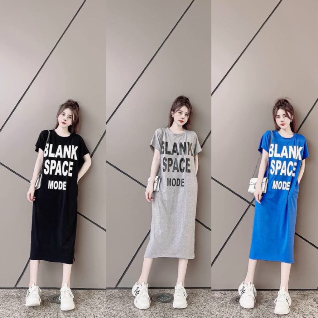 váy suông cộc tay in chữ blank chất cotton 3 màu