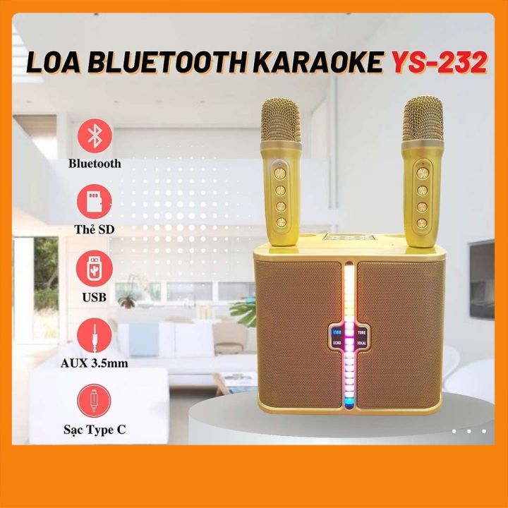 Loa karaoke ys232 kèm 2 micro cao cấp, loa hát karaoke bluetooth siêu hay - chỉnh echo - reverb - effect - đổi giọng - cực hay