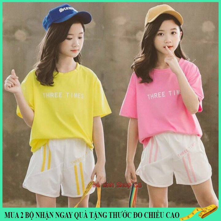 Bộ quần áo thun hè cho bé gái 4-14 tuổi, bộ quần áo nữ từ 20-45kg THREE TIME chất liệu thoáng mát ,năng động cá tính