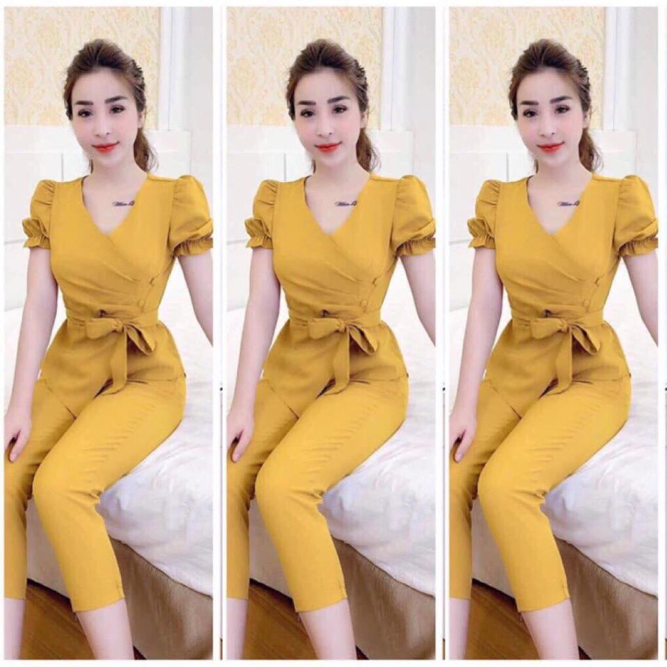 Set bộ thời trang thắt nơ eo siêu dễ thương