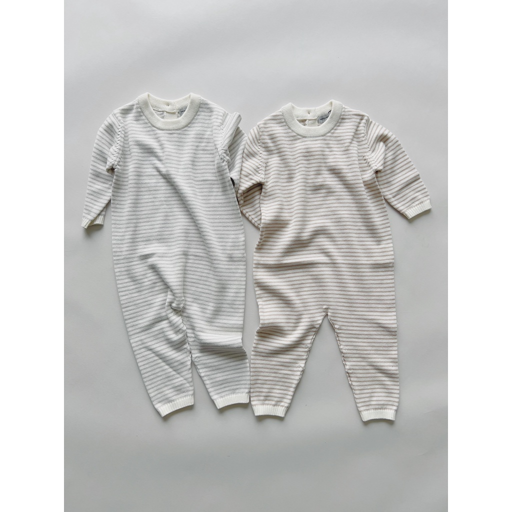 Bộ đồ bodysuit liền thân len Macro & Micro Stripe Knitted Overalls