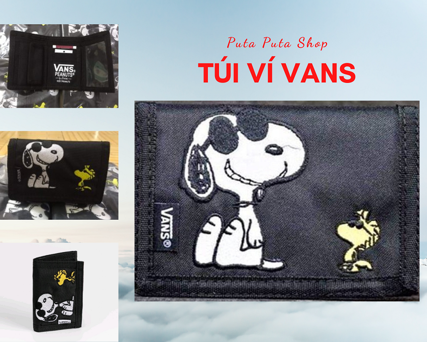 Túi Ví Van.s x Peanuts Slipped Black Wallet Bóp Ví mini Puta Puta