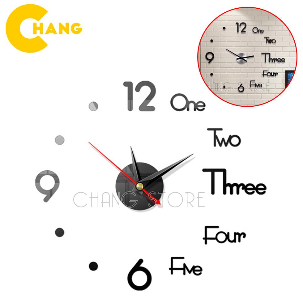 Đồng hồ dán tường chữ tiếng anh và số, trang trí 3D sáng tạo