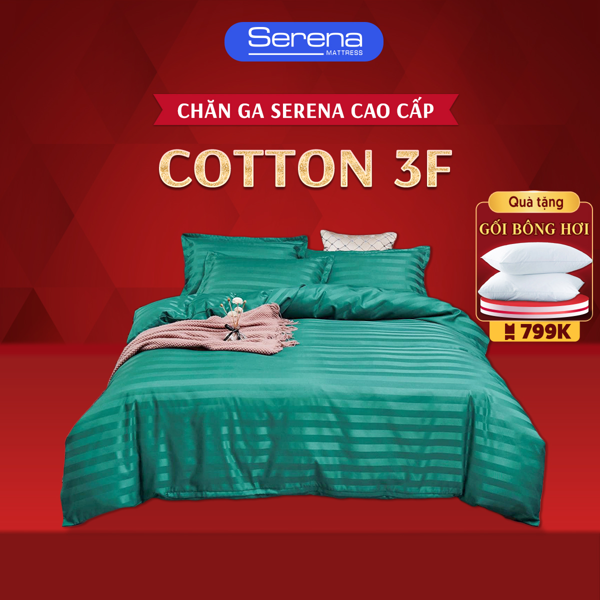 Bộ chăn ga gối đệm 5 món cao cấp lụa 3f SERENA chính hãng bộ vỏ bọc chăn ga drap grap ra gối nệm đệm trải giường mát lạnh 5 món lụa 3f đẹp người lớn chần bông cao cấp - Serena Việt Nam
