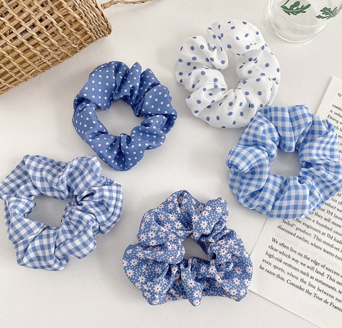 Combo 2 Cột tóc vải scrunchies họa tiết xanh mint