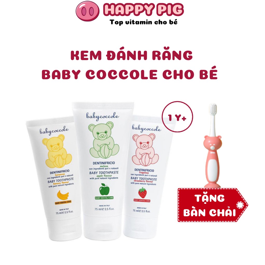 Kem đánh răng cho bé babycoccole cho bé từ 1 tuổi - kem đánh răng trẻ em nuốt được 75ml - happypig