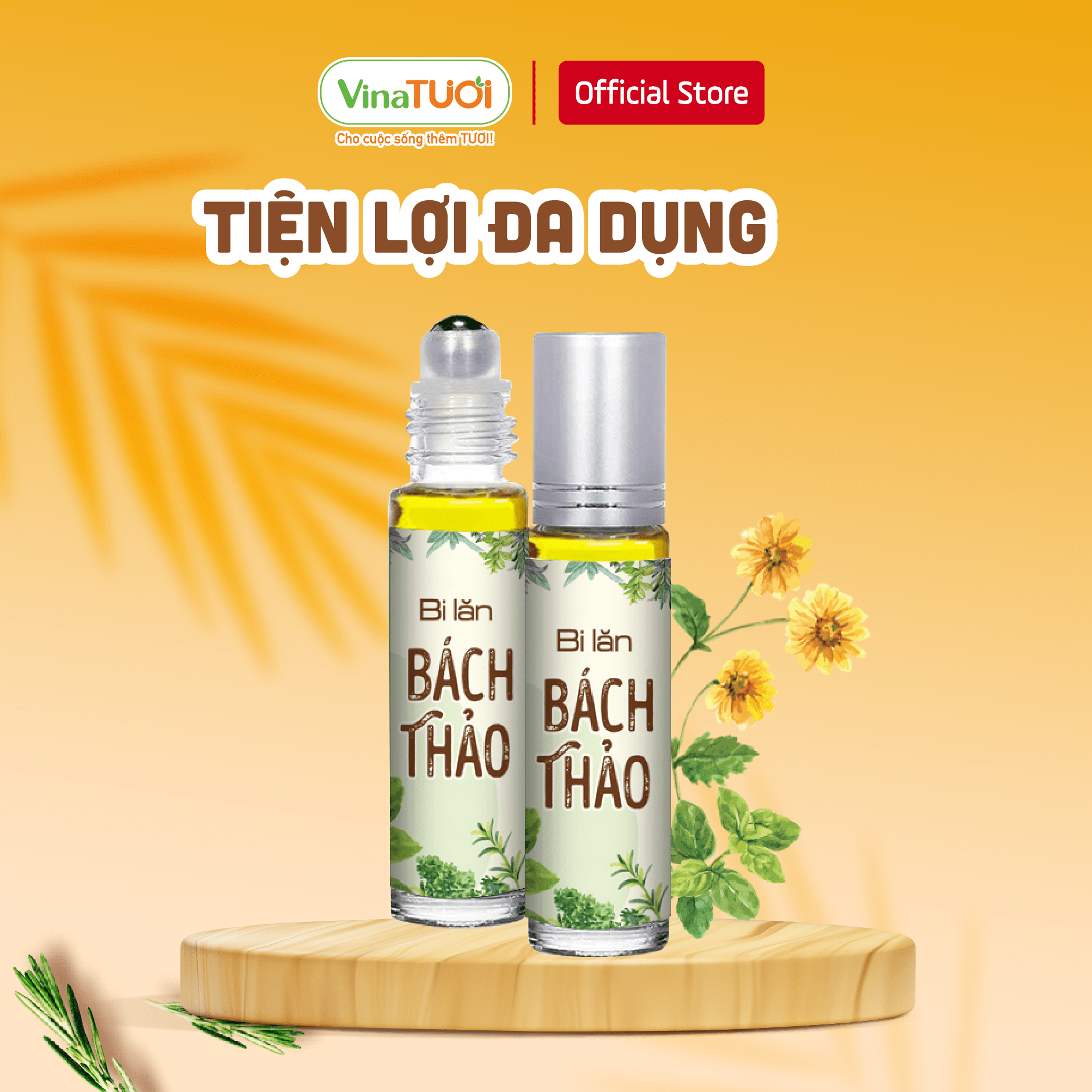 Chai tinh dầu bi lăn bách thảo vina tươi 10ml dầu lăn thảo dược bạc hà, đinh hương, long não