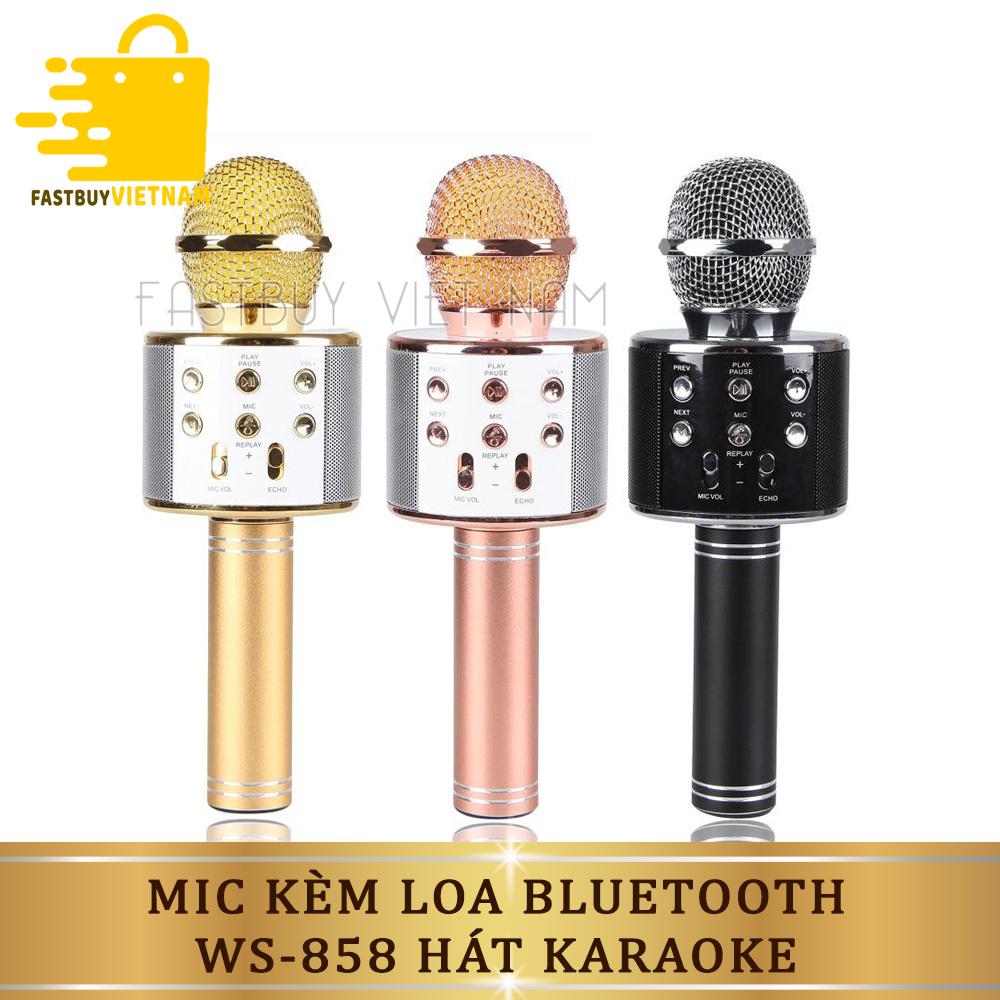 Mic karaoke bluetooth WS-858 tích hợp loa bass dùng hát tại nhà hoặc livestream không dây cao cấp