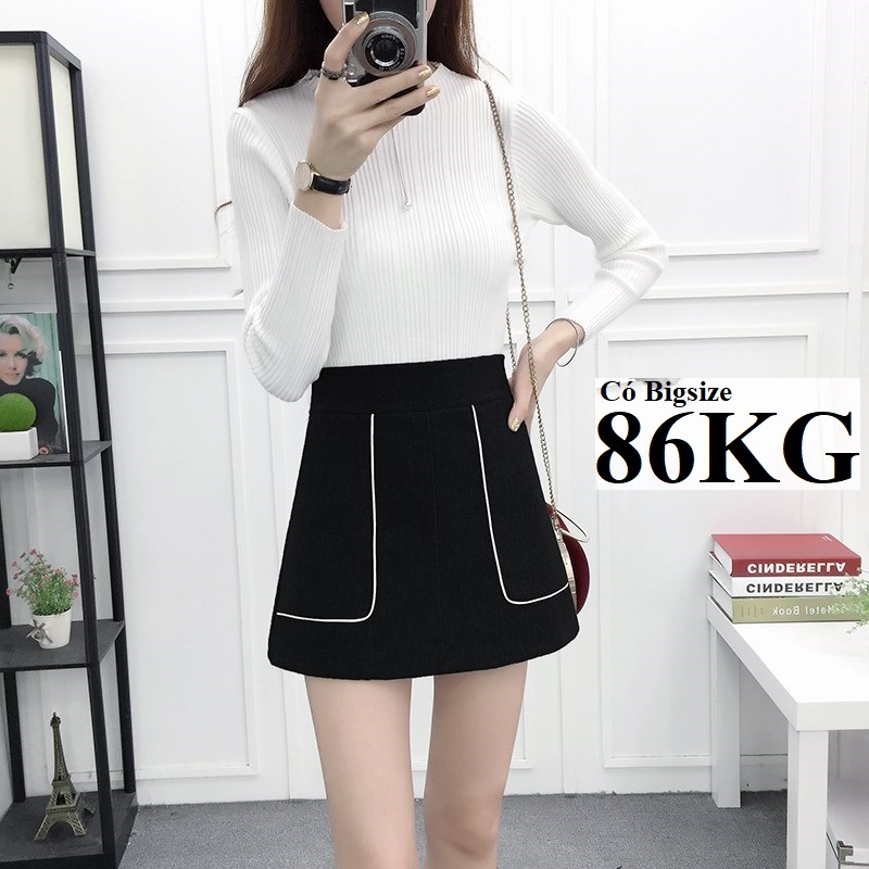 QUẦN GIẢ VÁY KINA TÚI TRƯỚC TRANG TRÍ VIỀN TRẮNG có bigsize 86KG , vải tuyết mưa cao cấp