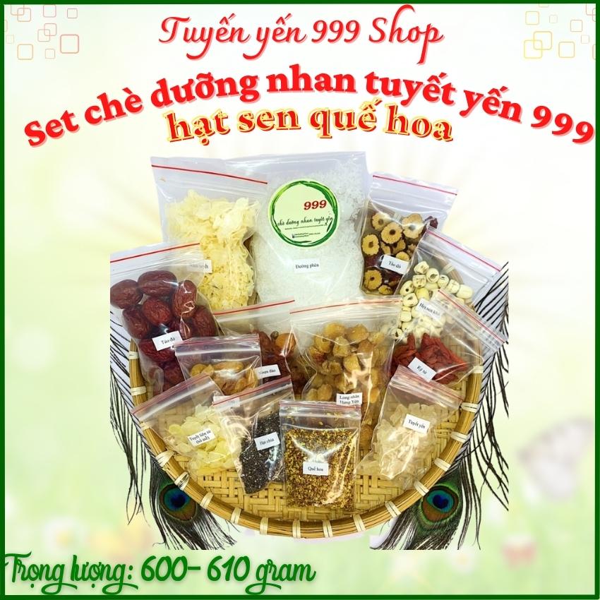 [Freeship]Set chè dưỡng nhan tuyết yến hạt sen quế hoa 999 -13 nguyên liệu-Siêu rẻ siêu mát lạnh ngày hè dùng cho 10-12 người-600 gram-4 set tặng 100gr khô gà 28k-Tuyết yến 999 Shop