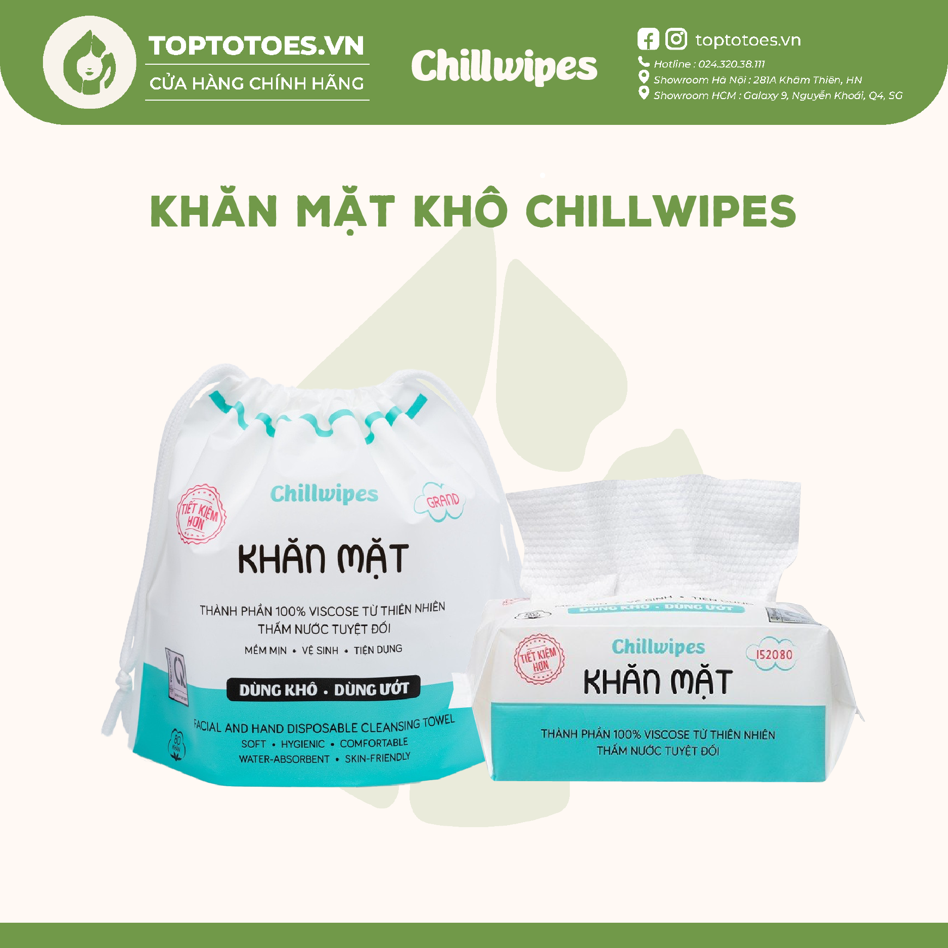  Khăn mặt khô Chillwipes dùng 1 lần mềm mịn - vệ sinh - tiện dụng 