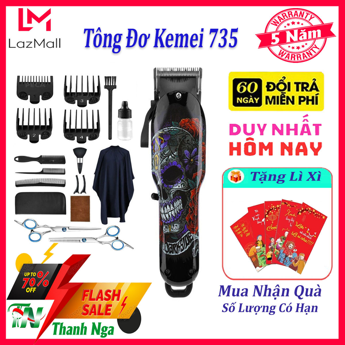 Tông đơ cắt tóc KEMEI 735 Không Dây Chuyên Nghiệp tăng đơ cắt tóc gia đình tông đơ hớt tóc Chính