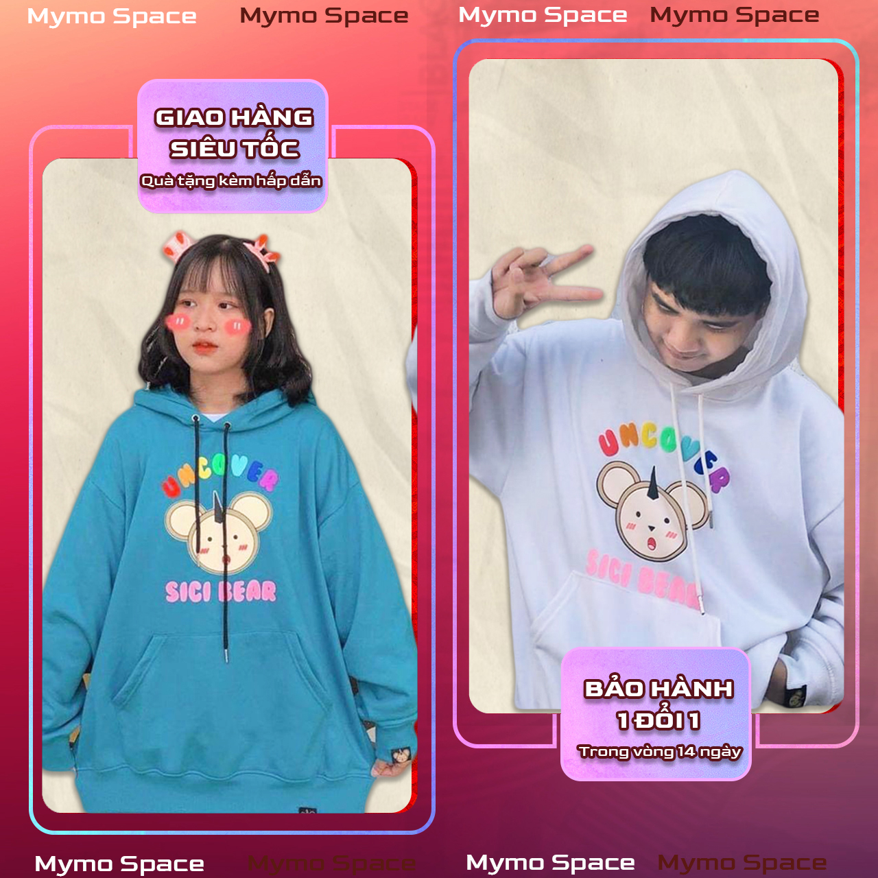 [CLIP THẬT] Hoodie UN.CO.VER CISI BEAR | Chuẩn Cao Cấp 1:1 | TẶNG GIẤY THƠM - Áo Khoác Nỉ Bông 100% COTTON