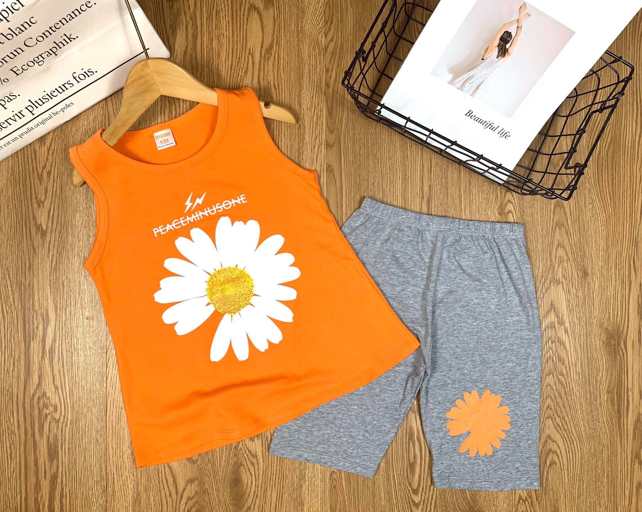 Bộ thun cotton quần ngố sz đại cho bé gái