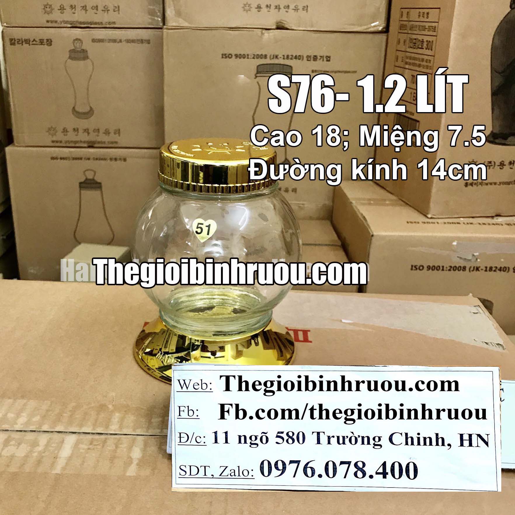 Bình ngâm rượu hàn quốc 1.2 lít