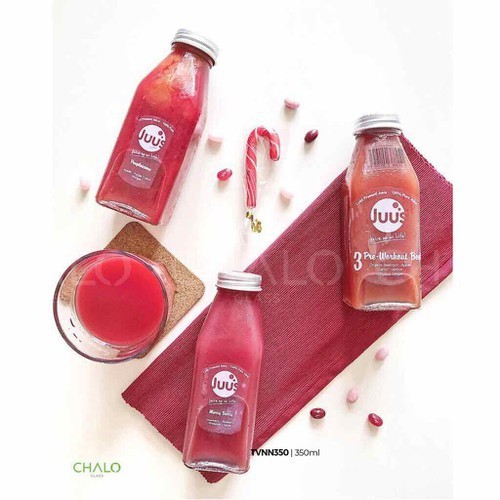 Combo 3 chai trà vuông nắp nhôm 350ml - chai trơn, chai thuỷ tinh đựng nước ép, chai đựng sữa, chai đựng nước đa năng