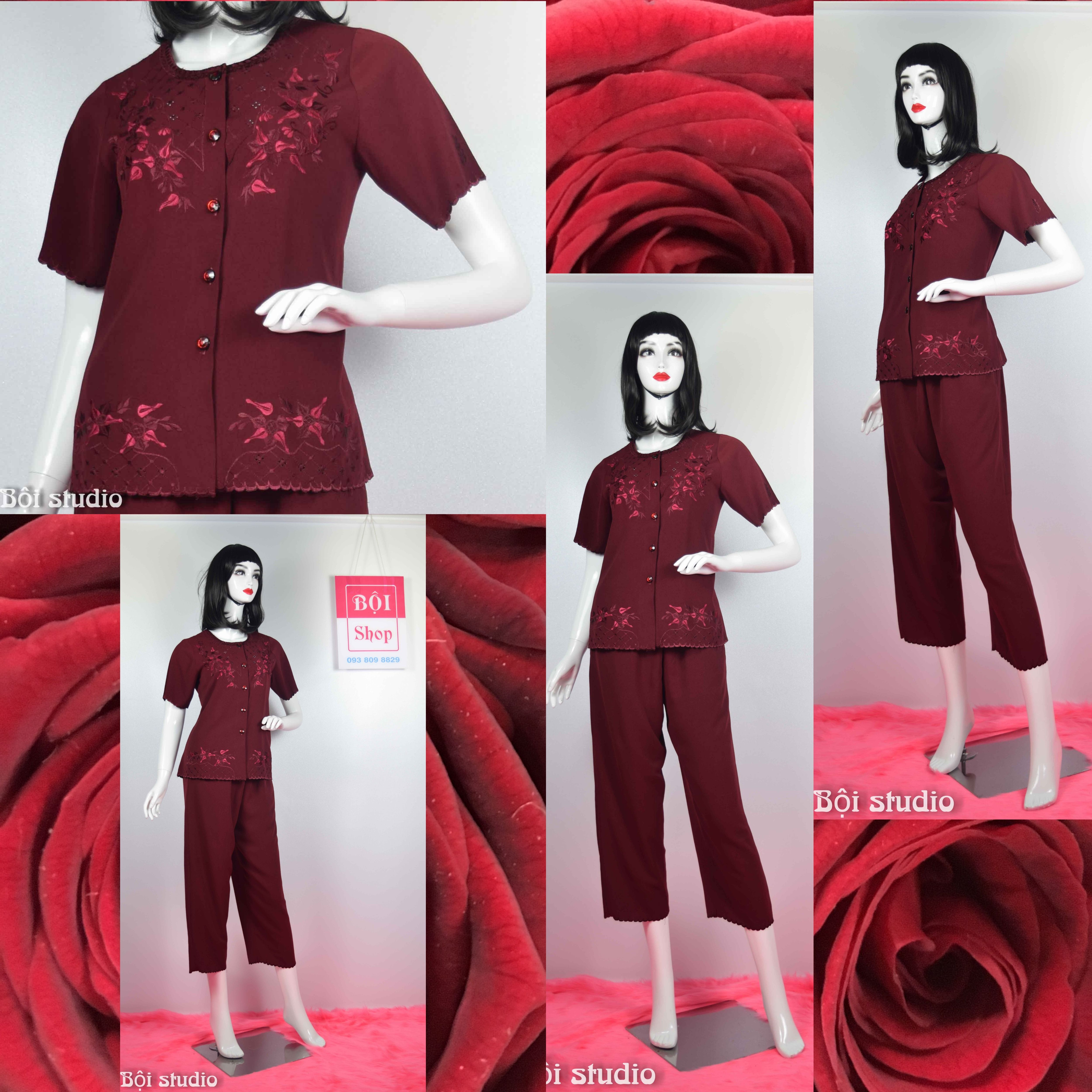 Quà cho bà quần áo lụa cotton thêu đẹp natr - dỏ đô 29