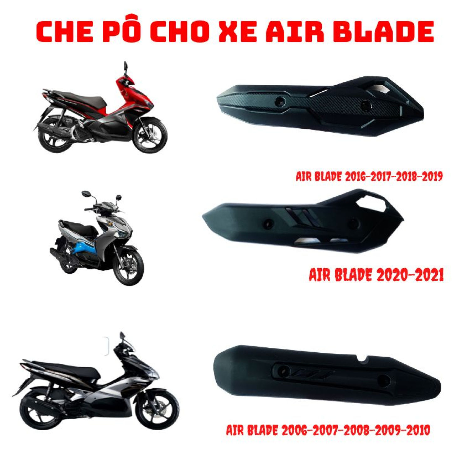 Ốp pô xe AB, Che pô chống nóng xe airblade 2010, AB 2016, AB 2020, AB 2021 (chọn đúng phân loại)