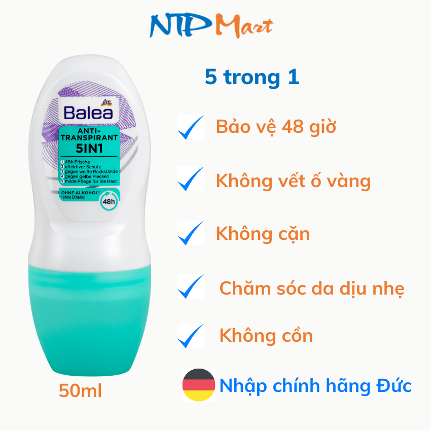 Lăn khử mùi Balea 5 trong 1 dung tích 50 ml nhập khẩu Đức