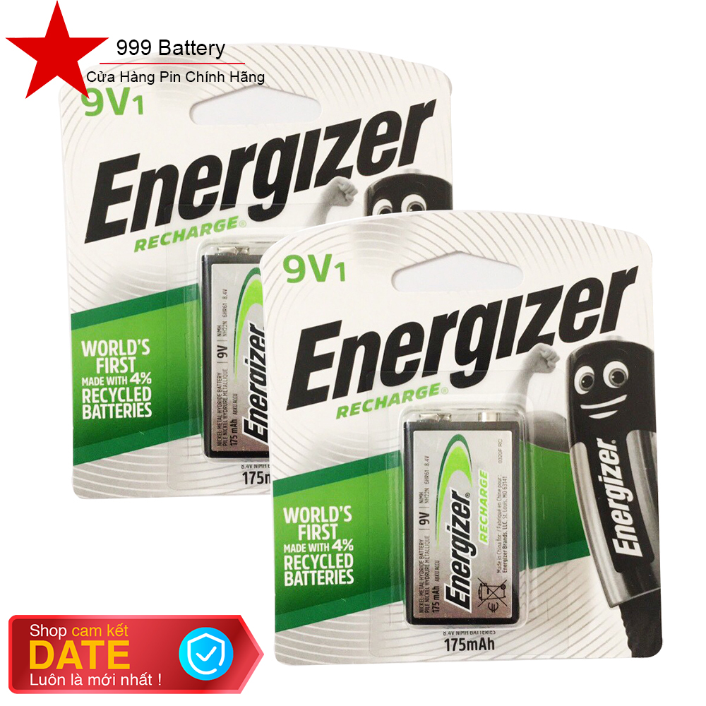 Combo 2 vỉ pin sạc 9V, pin sạc vuông Energizer 175mAh (1 vỉ 1 viên) chính hãng