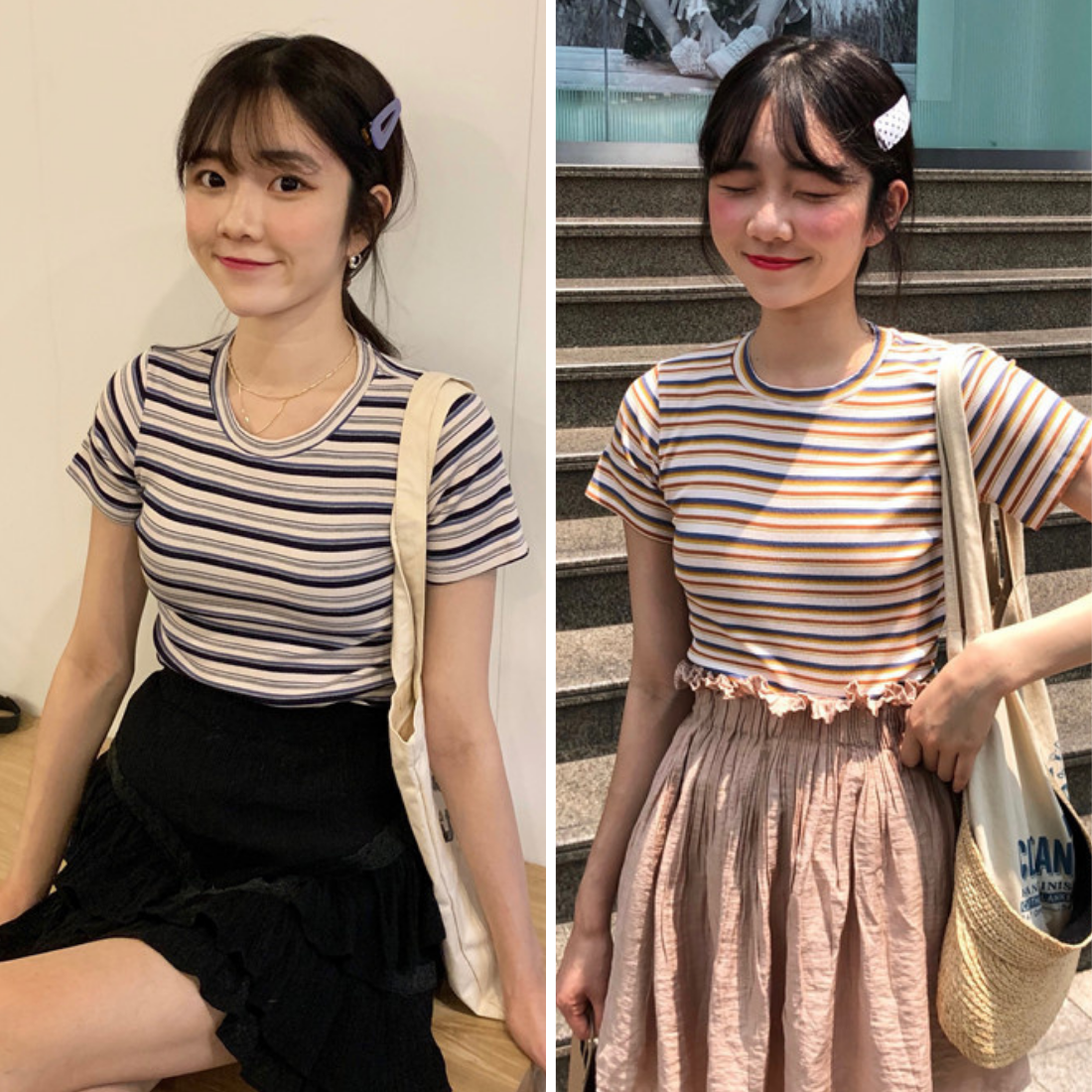 Áo thun tay ngắn kẻ sọc dáng ôm nhiều màu dễ mix đồ freesize