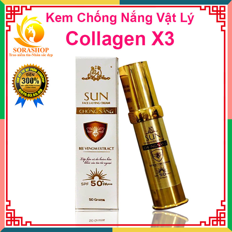 Chống nắng collagen x3 đông anh, chiết xuất nọc ong, chống nắng vượt trội kết hợp dưỡng da bên trong, 50gr
