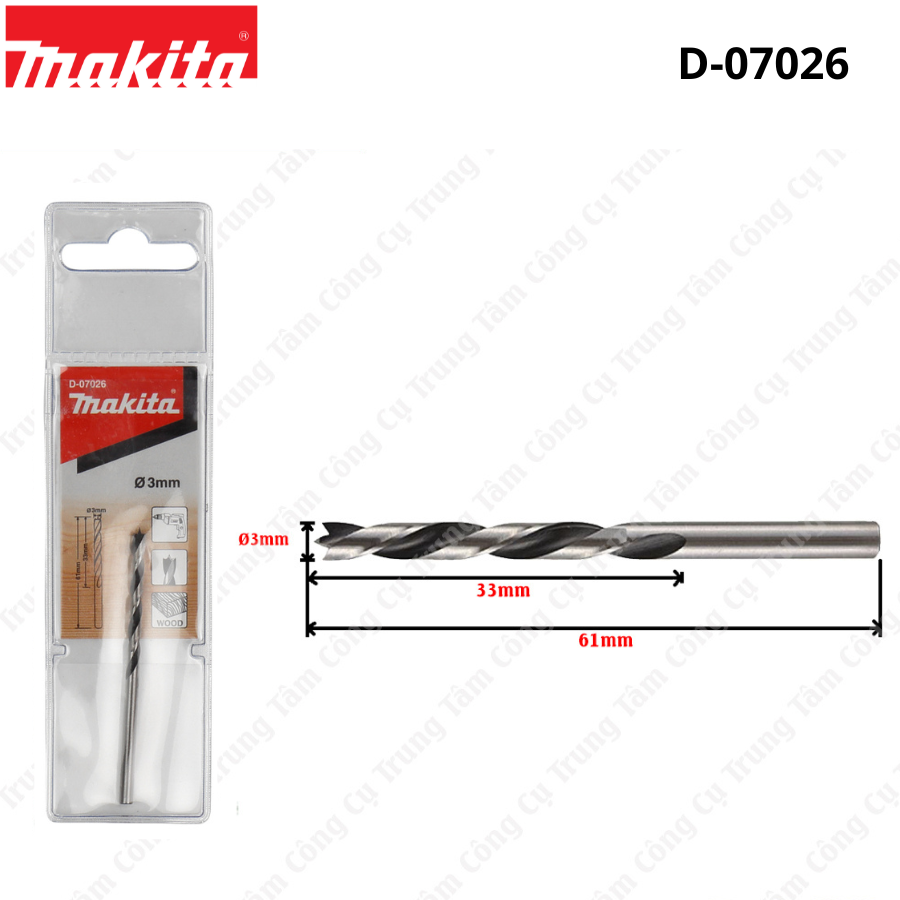 Chính hãng - mũi khoan gỗ cao cấp 3mm x 61mm makita d-07026