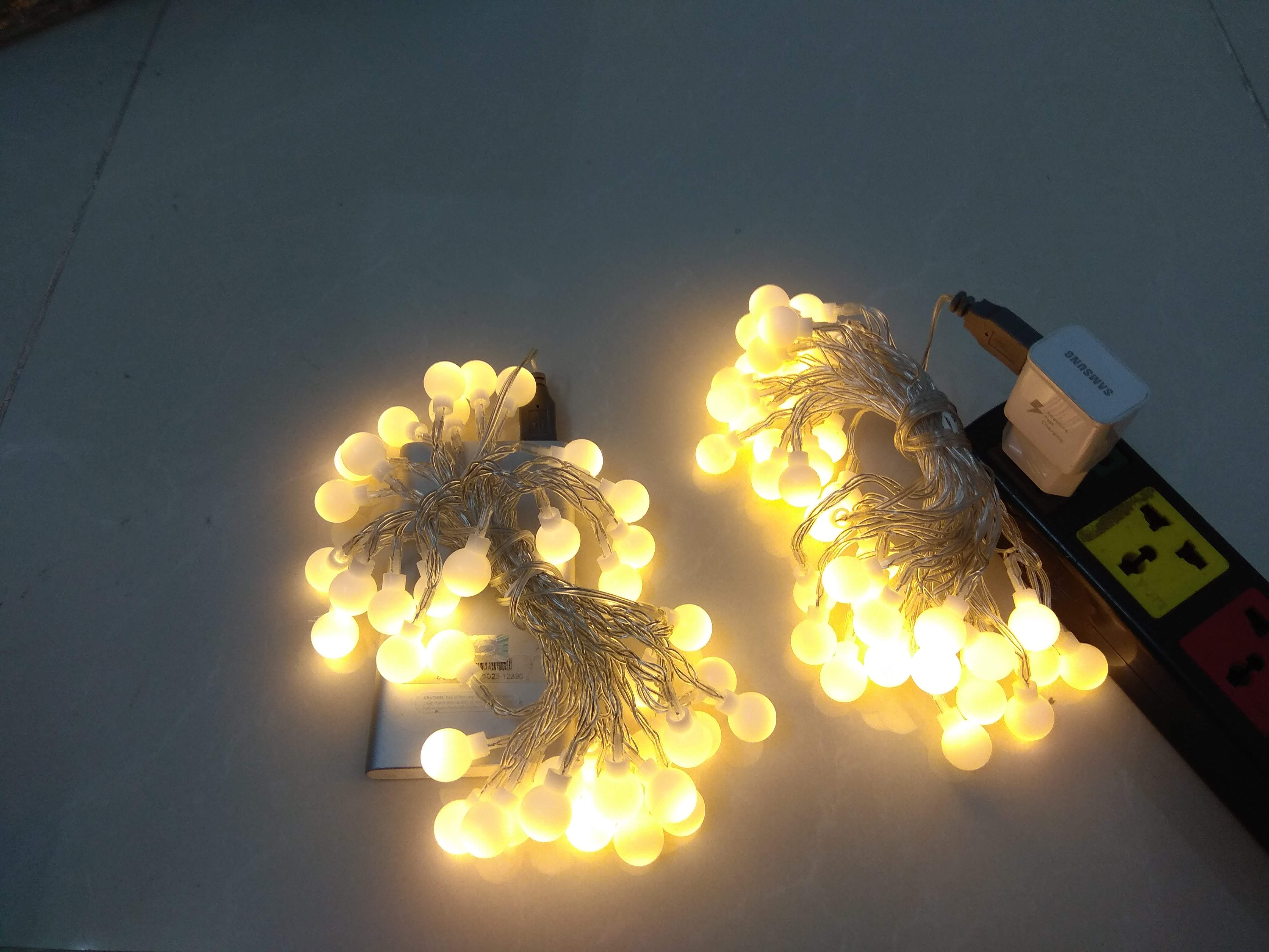 Dây đèn led tròn màu trắng ấm không nháy dài 6m - 40 bóng đầu cắm USB