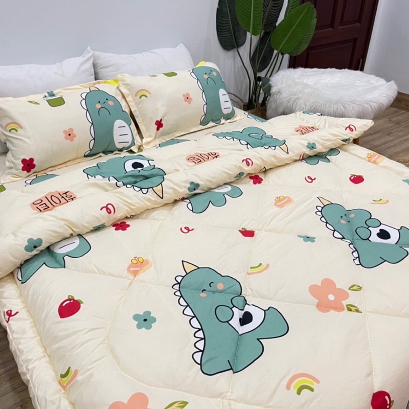Bộ chăn ga gối 5 món- 4 món khủng long trắng
