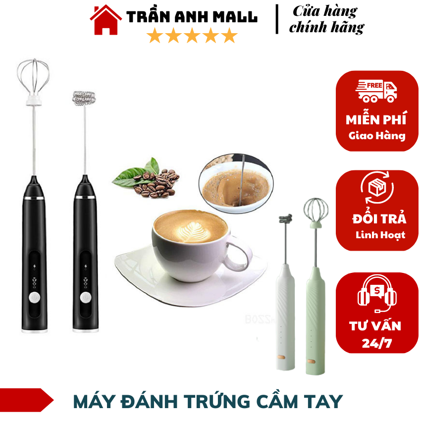 Máy đánh trứng cầm tay, máy đánh trứng mini, Máy tạo bọt cà phê cầm tay - Máy đánh trứng sữa tạo bọt cafe cầm tay mini 3 tốc độ nhiều chức năng, sạc bằng điện, có que tạo bọt, khuấy bột, pha trà,... siêu tiên dụng - BH Uy Tín