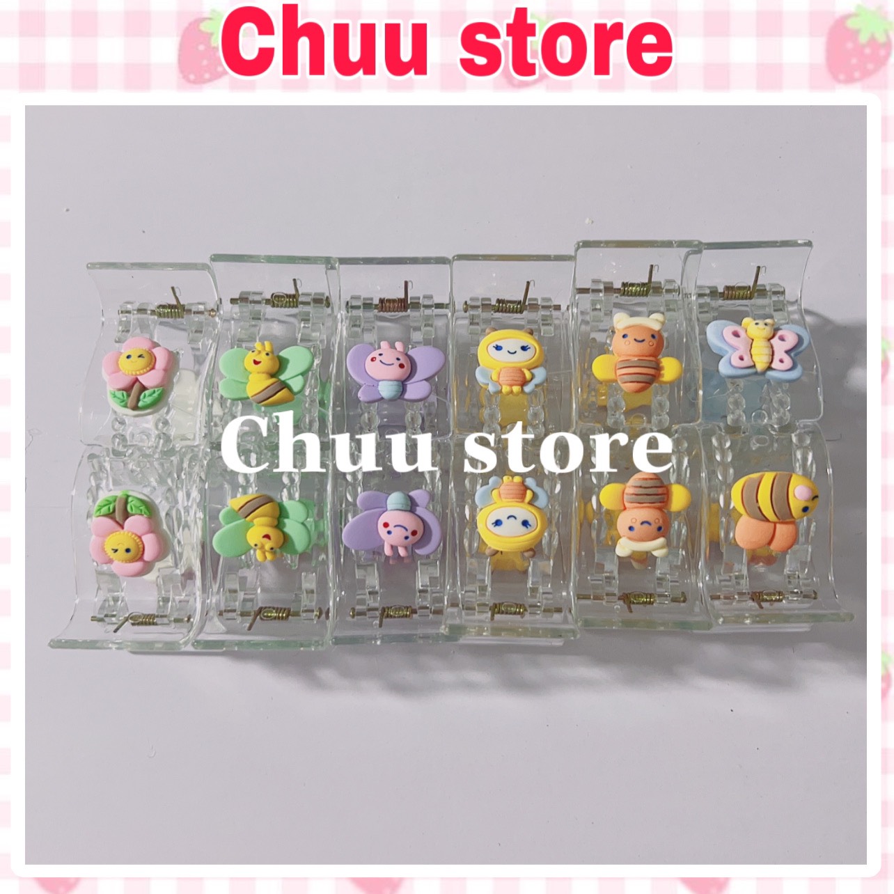 Lốc 12 kẹp càng cua 3 răng 5 răng gấu dâu -thỏ - hoạt hình dễ thương tgd22