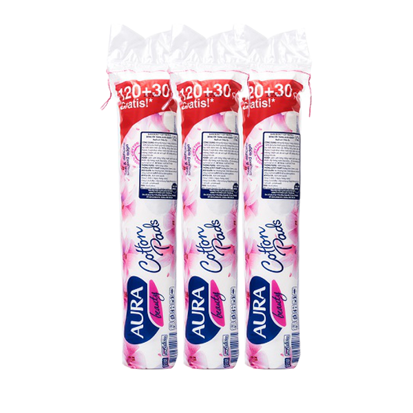 Combo 3 Bông tẩy trang Aura Beauty 120+30 miếng