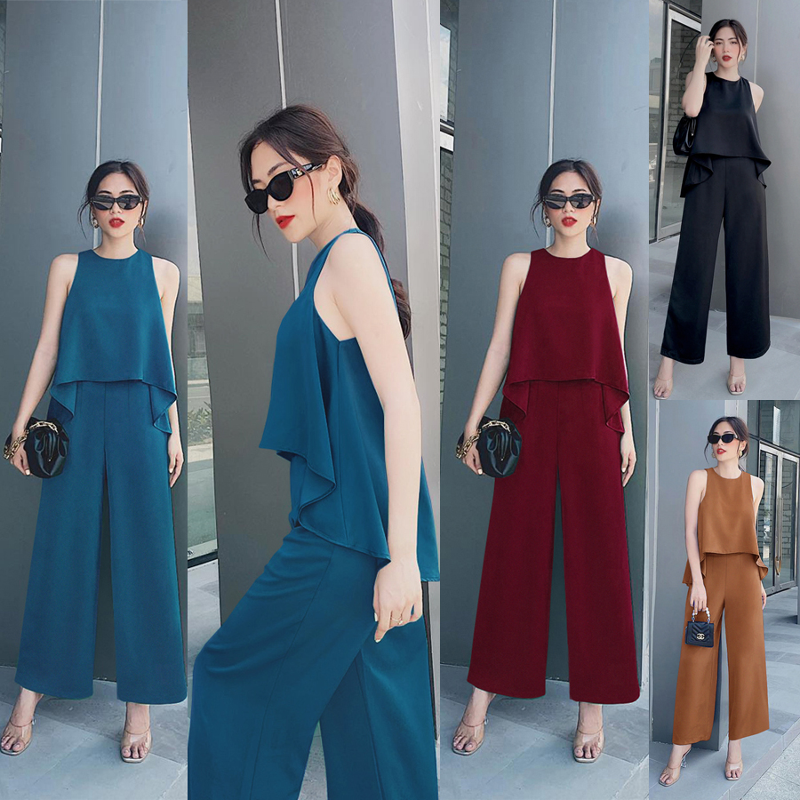 [HCM]Set Đồ Nữ ???? Set nguyên bộ quần dài ống suông dây kéo sau lưng áo đuôi cá xinh xắn TJ1122