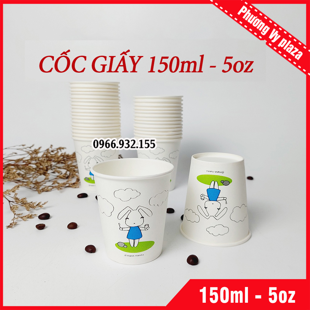 50 chiếc cốc giấy 150ml - 5oz thỏ rabit ly giấy nhập khẩu hàn quốc