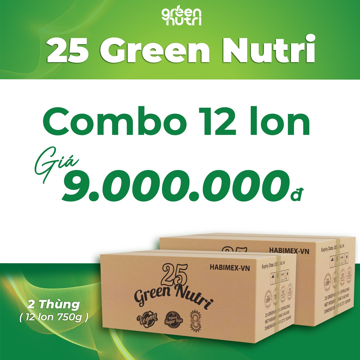 Combo Thùng 12 Lon Sữa Hạt Ngũ Cốc 25 Green Nutri Nhập Khẩu - Lon 750gr