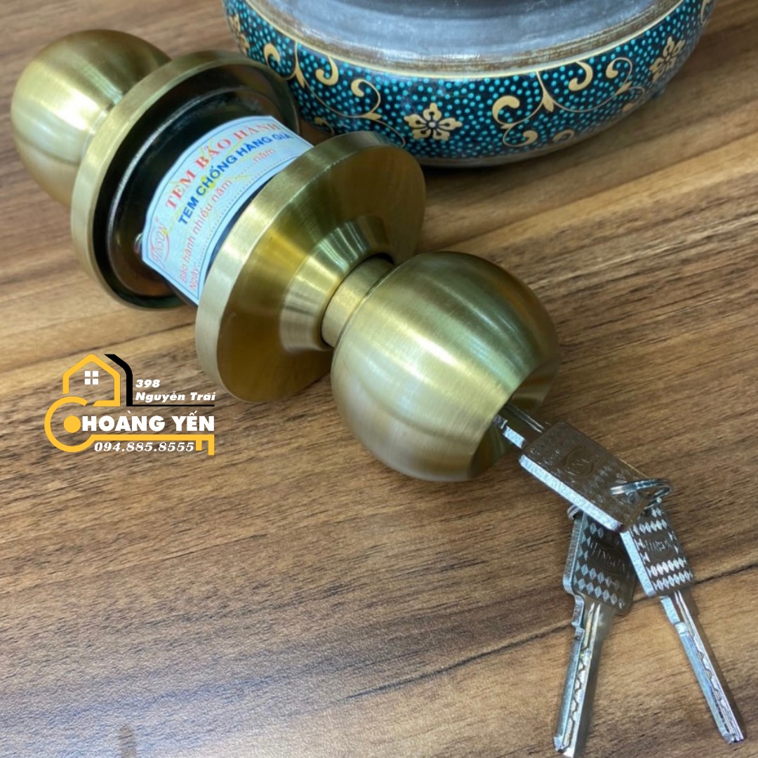 Khóa tay nắm tròn, khóa đấm tròn màu đồng FINSON, Khoá cửa mạ đồng