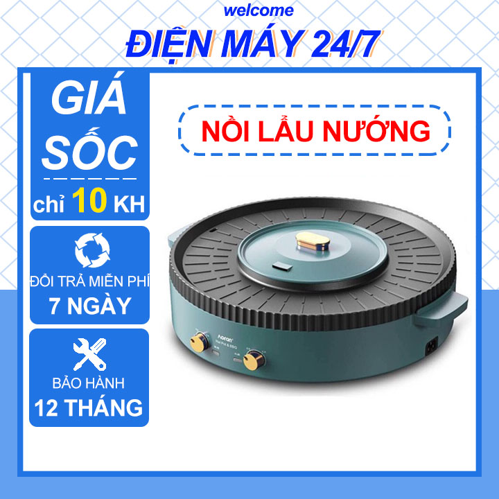 Nồi lẩu nướng đa năng bbq 2 in 1, vừa lẩu vừa nướng, mặt đá chống dính cao cấp, bh 12 tháng, 1 đổi 1 trong 7 ngày